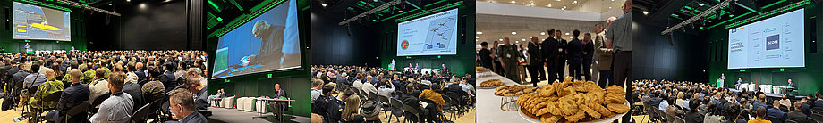 Szenen aus dem Konferenzsaal der AOC Europe 2025 in Rom mit Teilnehmern beim Networking und Austausch während der Pausen.
